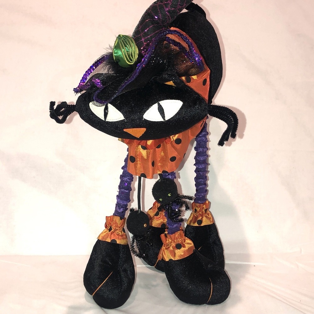 HALLOWEEN Pier 1 Black Cat Dangling Spiders Beanbag weighted feet Witch Hat